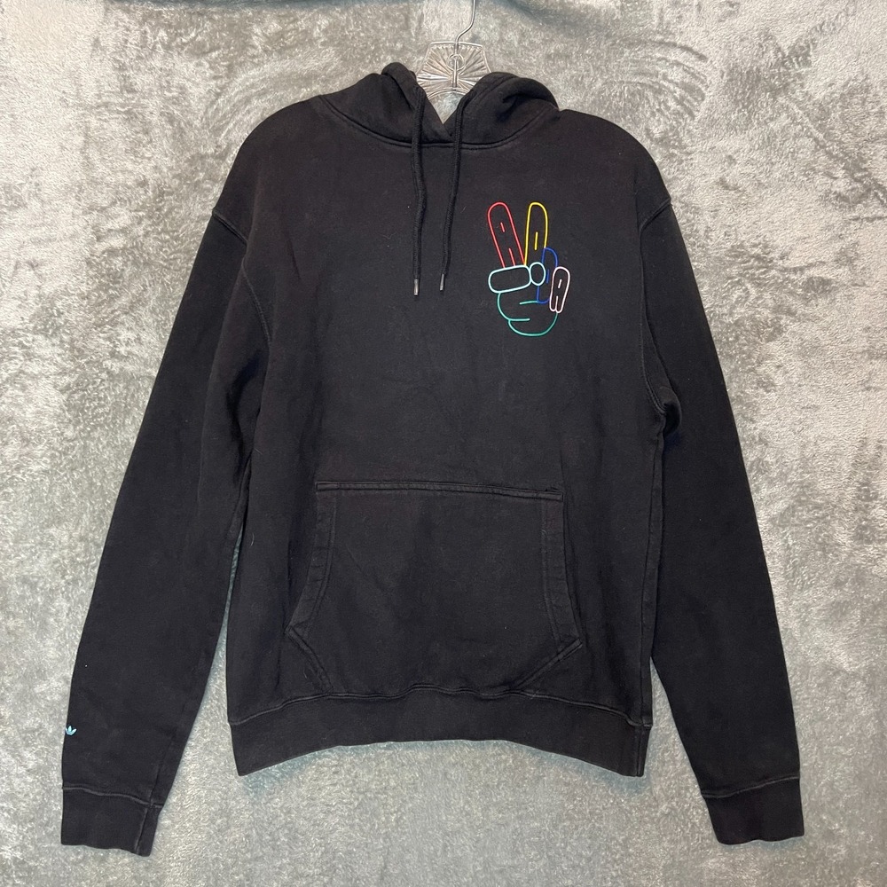 adidas Originals Mens Peace Sign Trefoil Logo Fleece Pullover Hoodie Black M